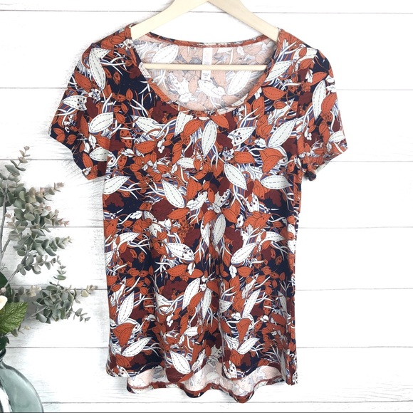 LULAROE Orange & Blue Floral Patterned Top - Picture 2 of 8